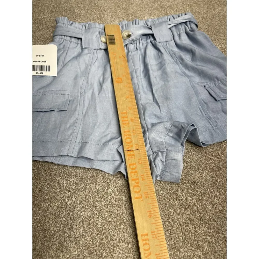 Hudson Gray Paperbag Waist Cargo Shorts Women’s Small Light Blue Chambray NWT - Picture 9 of 13